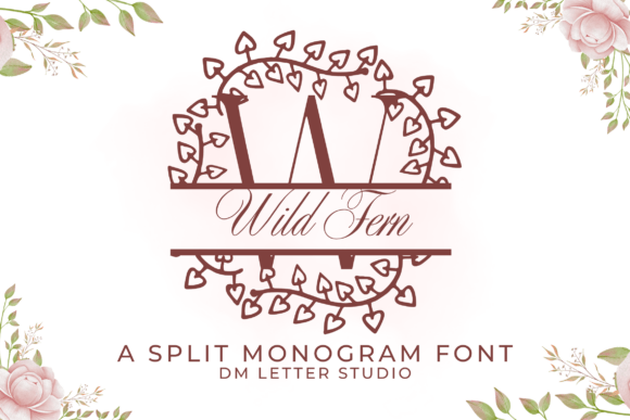 Wild Fern Split Monogram: A Rustic Elegance in Serif Typography